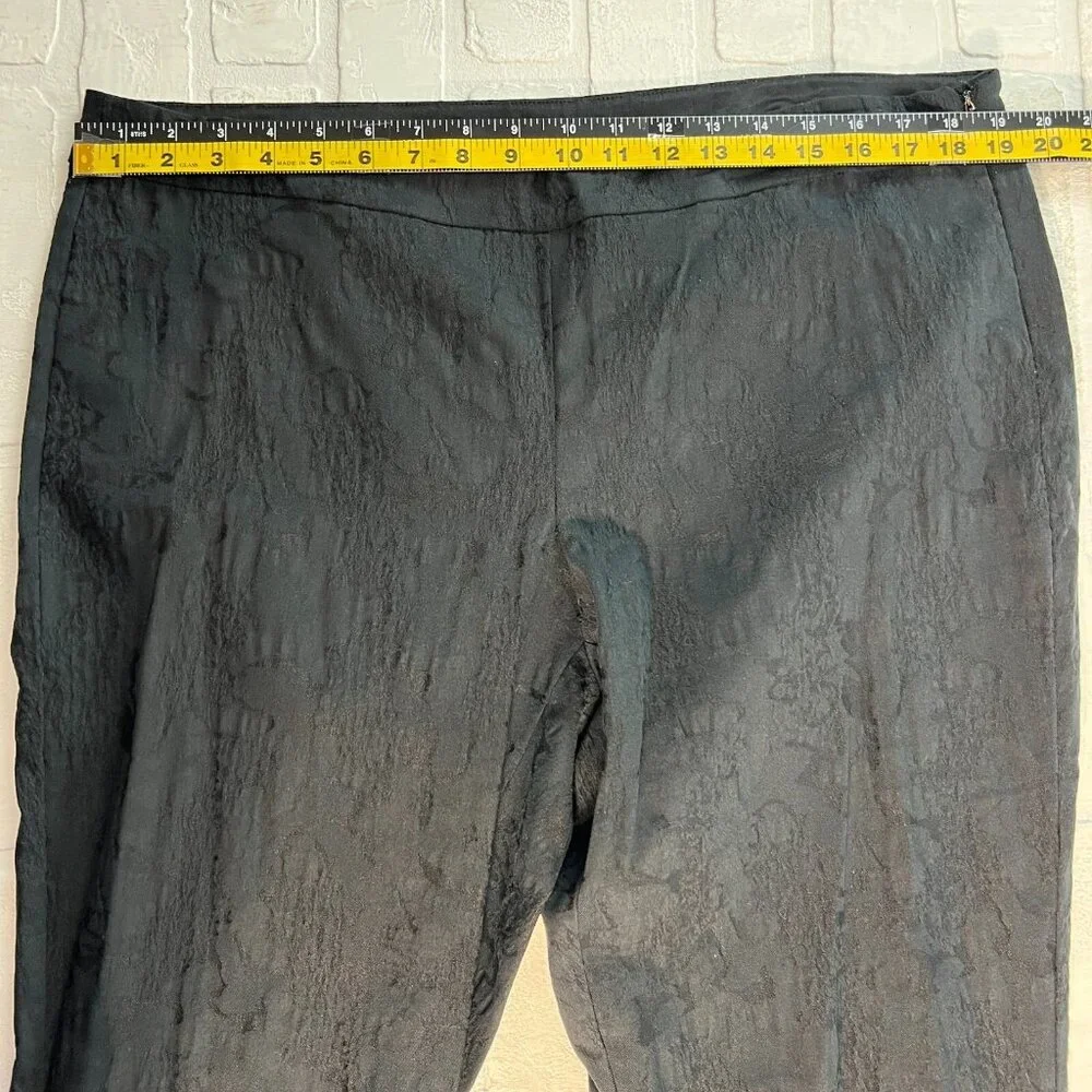 Eileen Fisher Pants Womens Large Black‎ Textured Stretch Ankle Side Zip Cotton L